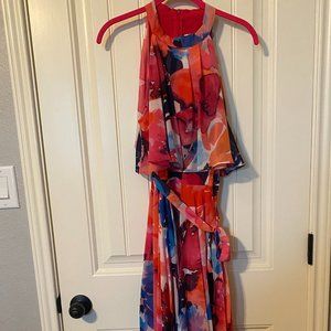 Eliza J Watercolor Halter Neck High-Low Dress, size 8